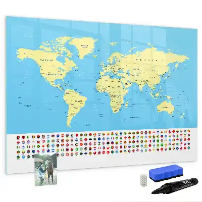 Magnetic marker board classic world map design
