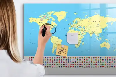 Magnetic marker board classic world map design
