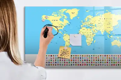 Magnetic marker board classic world map design