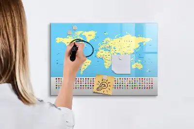Magnetic marker board classic world map design