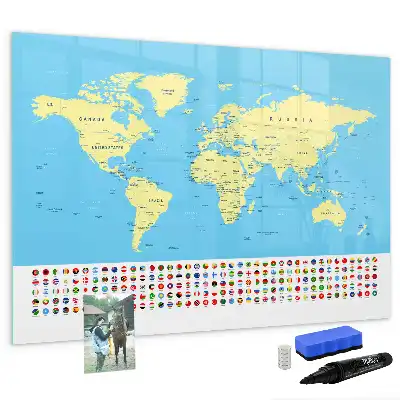 Magnetic marker board classic world map design