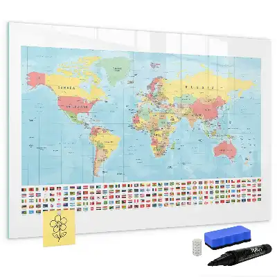 Magnetic glass dry erase board with magnetic world map design