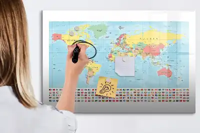 Magnetic glass dry erase board with magnetic world map design