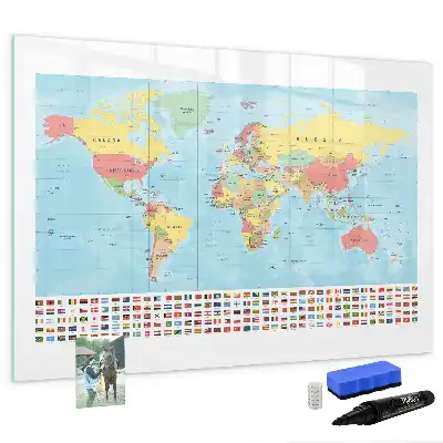 Magnetic glass dry erase board with magnetic world map design