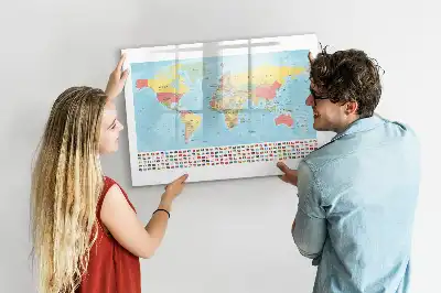Magnetic glass dry erase board with magnetic world map design