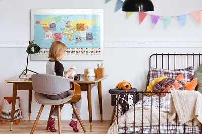 Magnetic glass dry erase board with magnetic world map design