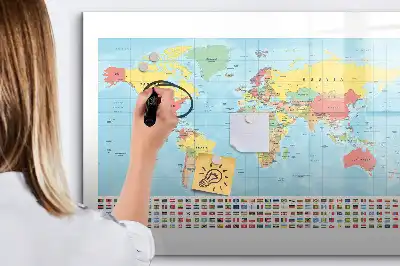 Magnetic glass dry erase board with magnetic world map design