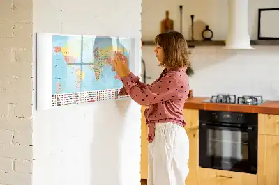 Magnetic glass dry erase board with magnetic world map design