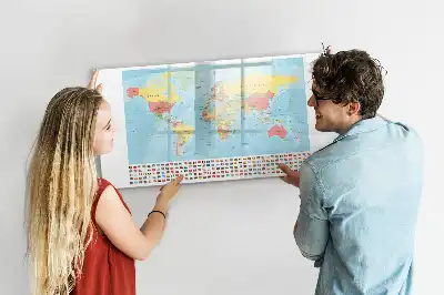 Magnetic glass dry erase board with magnetic world map design