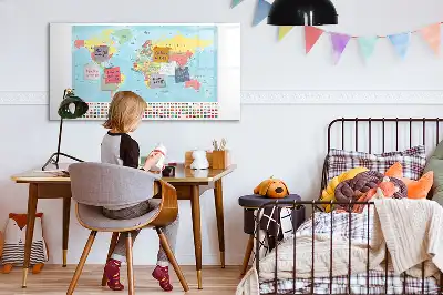 Magnetic glass dry erase board with magnetic world map design