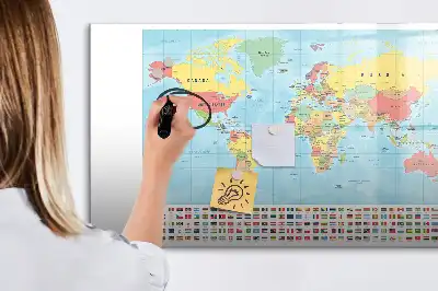 Magnetic glass dry erase board with magnetic world map design