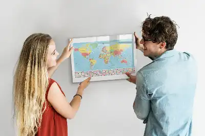 Magnetic glass dry erase board with magnetic world map design