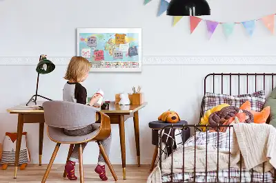 Magnetic glass dry erase board with magnetic world map design