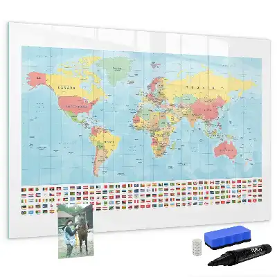 Magnetic glass dry erase board with magnetic world map design
