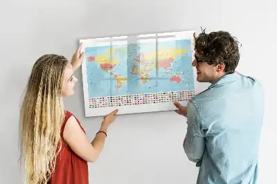 Magnetic glass dry erase board with magnetic world map design