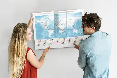 Magnetic glass dry erase board with continent maps
