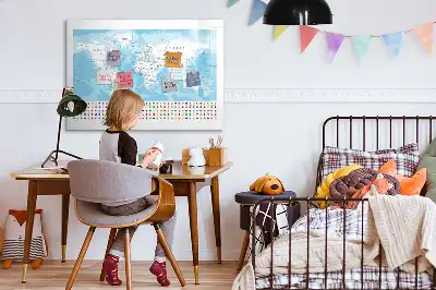 Magnetic glass dry erase board with continent maps