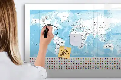 Magnetic glass dry erase board with continent maps