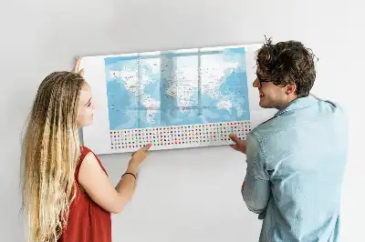 Magnetic glass dry erase board with continent maps