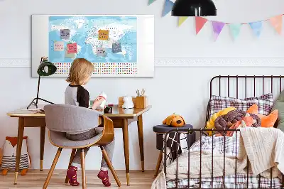 Magnetic glass dry erase board with continent maps