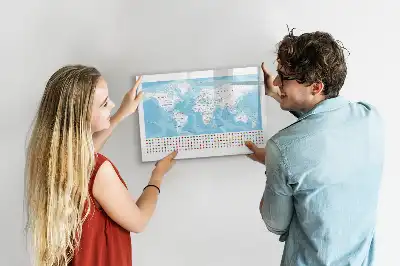 Magnetic glass dry erase board with continent maps