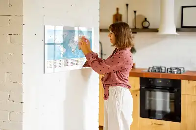 Magnetic glass dry erase board with continent maps