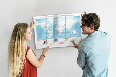 Magnetic glass dry erase board with continent maps