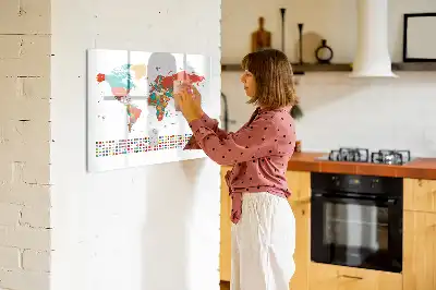 Magnetic marker board colorful world map design