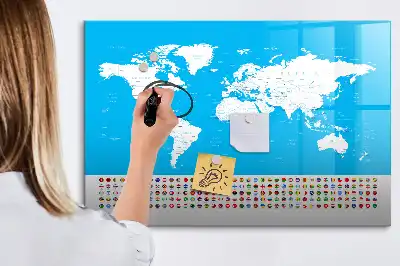 Magnetic glass dry erase board featuring an outline map of countries
