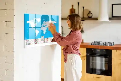 Magnetic glass dry erase board featuring an outline map of countries