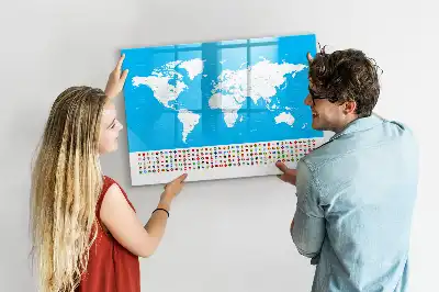 Magnetic glass dry erase board featuring an outline map of countries