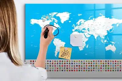 Magnetic glass dry erase board featuring an outline map of countries