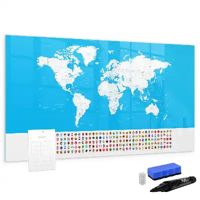 Magnetic glass dry erase board featuring an outline map of countries