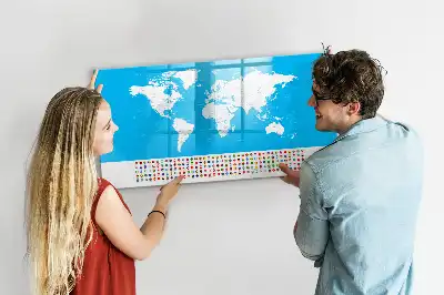 Magnetic glass dry erase board featuring an outline map of countries