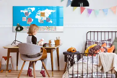 Magnetic glass dry erase board featuring an outline map of countries