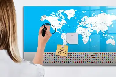 Magnetic glass dry erase board featuring an outline map of countries
