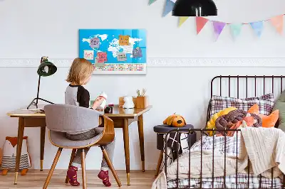 Magnetic glass dry erase board featuring an outline map of countries