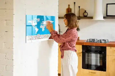 Magnetic glass dry erase board featuring an outline map of countries