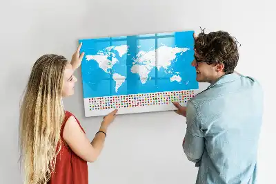 Magnetic glass dry erase board featuring an outline map of countries
