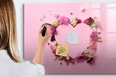 Magnetic marker board heart of flowers design