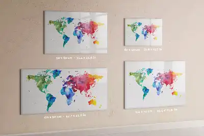 Magnetic glass dry erase board watercolor world map design