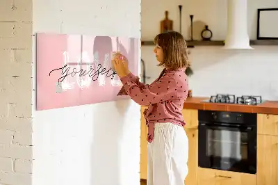 Magnetic glass dry erase board with Love Yourself text