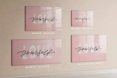 Magnetic glass dry erase board with Love Yourself text