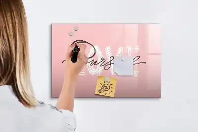 Magnetic glass dry erase board with Love Yourself text