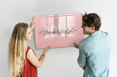 Magnetic glass dry erase board with Love Yourself text