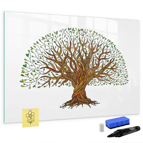 Magnetic glass dry erase board tree root design