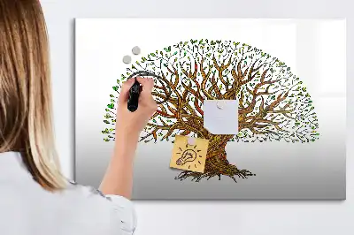 Magnetic glass dry erase board tree root design