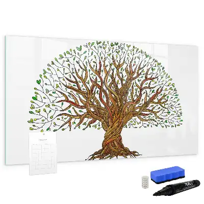Magnetic glass dry erase board tree root design