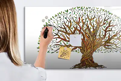 Magnetic glass dry erase board tree root design