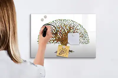 Magnetic glass dry erase board tree root design